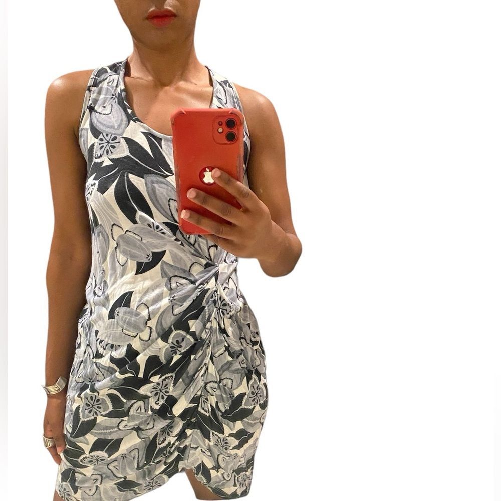 Thakoon white gray black tank sleeveless knee length with side ruching d…